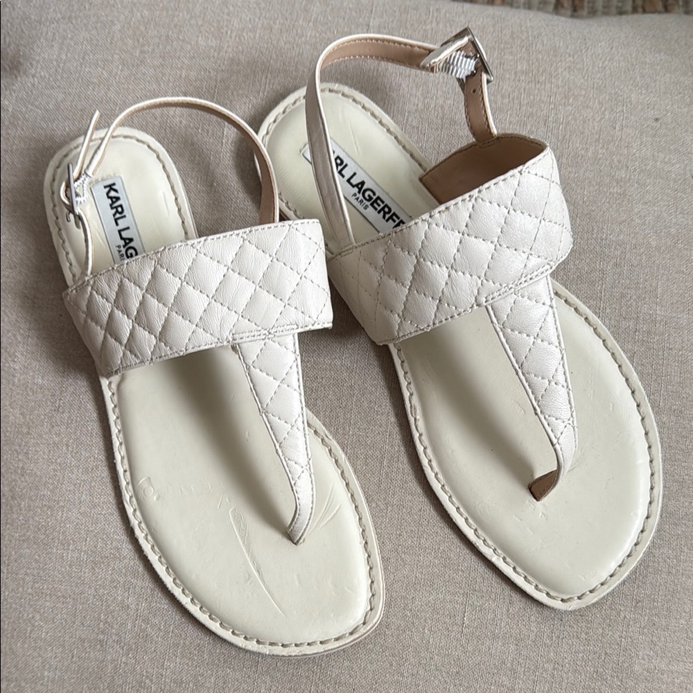 Karl Lagerfeld Paris Mildred Cream Leather Sandals 6.5M